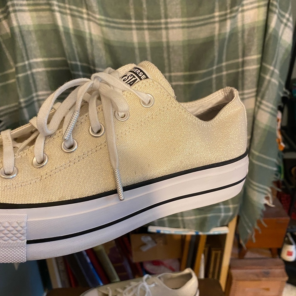 Converse all star low platform metallic gold coated canvas sneakers womens 10 - Picture 5 of 9